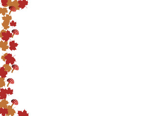 Autumn leaves and toadstools on white background