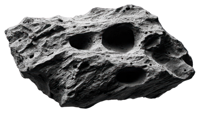 Gray, textured asteroid in space