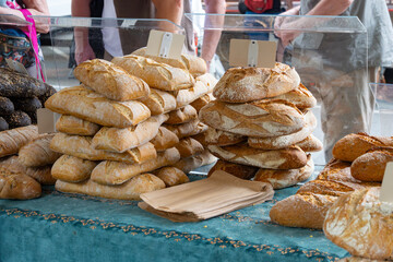 French artisan bakery in Provence, rye and wheat bread and baguettes, France, french bread