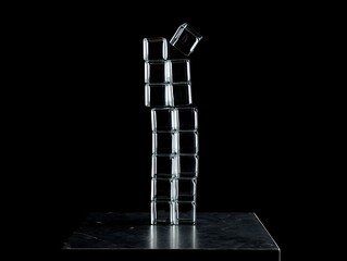Falling Tower of Glass Cubes in Motion Studio Lighting