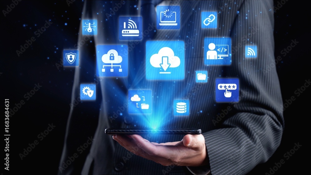 Aufkleber cloud computing, cloud strategy, and cloud technology transforming digital infrastructure with scala