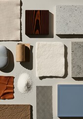 Materials moodboard showcasing various textures and colors for interior design project