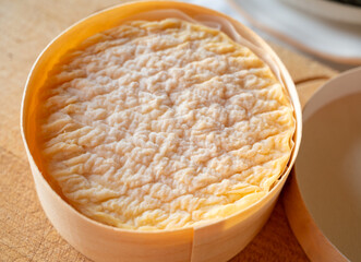 French soft Camembert cheese, original Camembert de Normandie made from raw unpasteurised cow milk