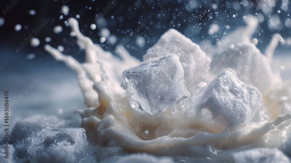 Aufkleber refreshing ice cubes splash into creamy milk creating a dynamic visual of cool liquid refreshment
