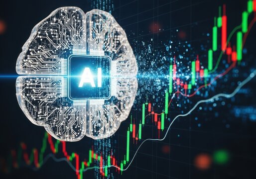 Ai brain concept with stock market graph and data visualization