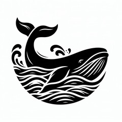 Majestic humpback whale breaching water splashing ocean wave design symbol art