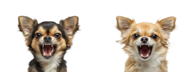 Chihuahuas barking playfully animal PNG set, cut out, isolated on transparent background
