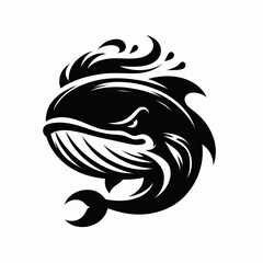 Obraz premium Majestic black whale splashing water stylized silhouette marine mammal ocean life creature