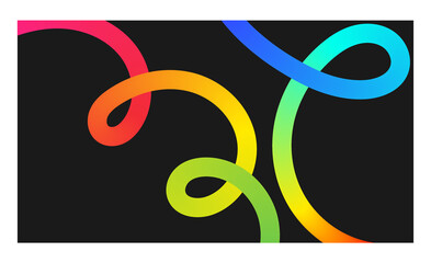 Card Template with Gradient Lines, Dynamic, Wave Color Shapes, 3D Curve Elements, Spiral Ribbon, Blue, Green, Yellow, Red, Graphic Design, Dark