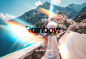 Rainbow Light Leak Photo Effect Mockup