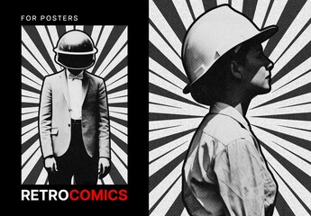 Retro Comics Poster Photo Effect Mockup