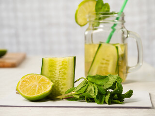 Healthy cucumber mint and lime refreshing detox drink 