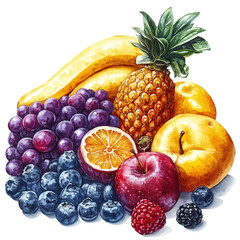 Summer Fruits, watercolor painting vector, isolated on a white background.