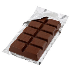 Fototapeta premium Dark Chocolate Bar in Silver Foil – Symbol of Indulgence, Richness, and Sweet Escape