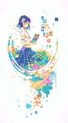 Obraz premium 物思いにふける女の子。イラスト。デザイン。