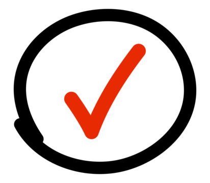 Red checkmark inside hand-drawn circle PNG with transparent background, alert-style approval icon for urgent confirmation or UI feedback