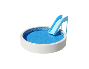 Swimming pool with water slide, summer fun.