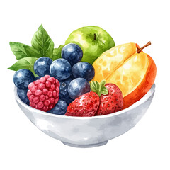 Summer Fruits Bowl, watercolor painting vector, isolated on a white background.