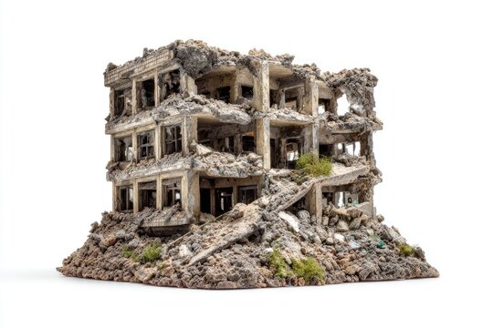 Miniature model of a bombed building