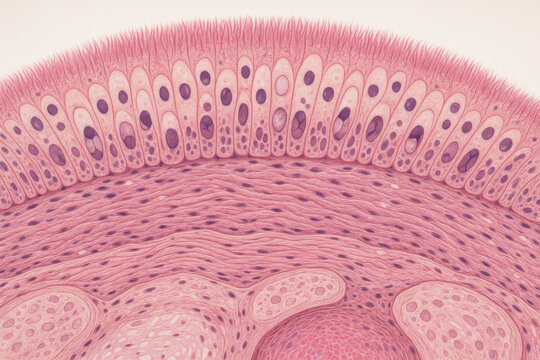 Ciliated Epithelium, Illustration of respiratory tract lining tissue, Illustration