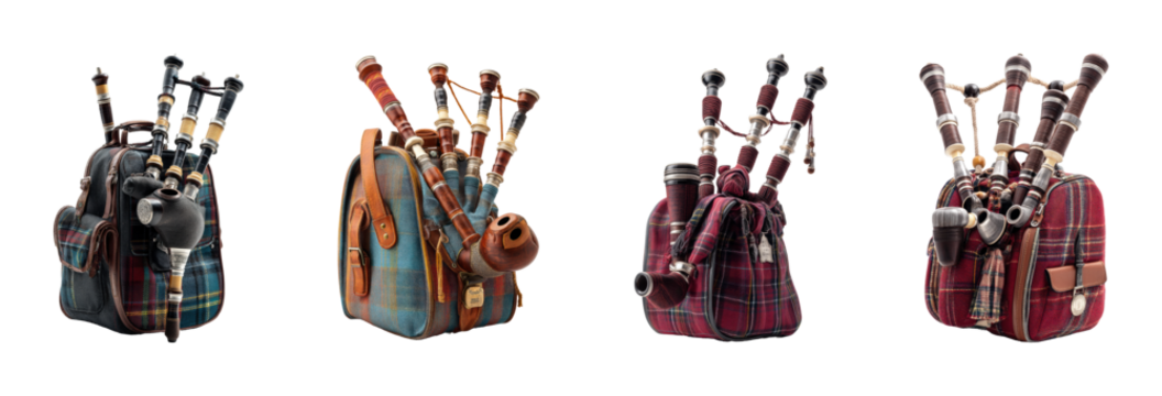 Cultural showcase scotland's bagpipes performance festival PNG set, cut out, isolated on transparent background