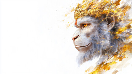 A majestic, illuminated profile of a Monkey King, showcasing his wisdom and power in a stunning, digitally painted portrait, evoking a sense of ancient legend and spiritual depth.