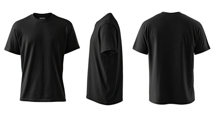 Three-view mockup of a black t-shirt