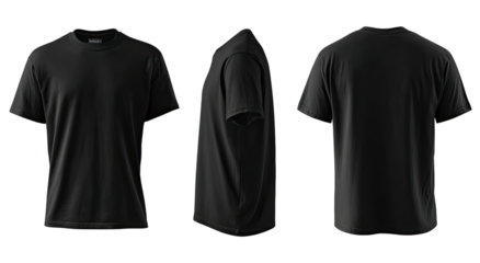 Three-view mockup of a black t-shirt