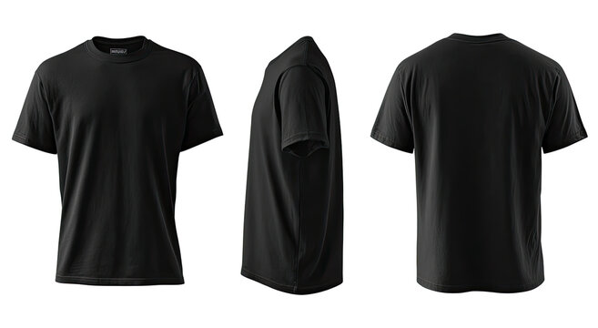 Three-view mockup of a black t-shirt