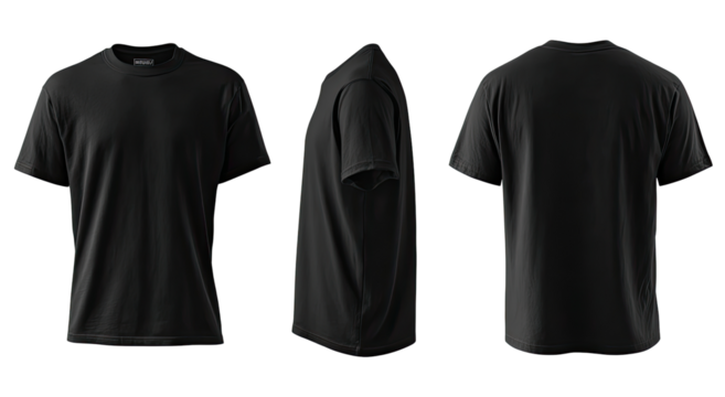 Three-view mockup of a black t-shirt