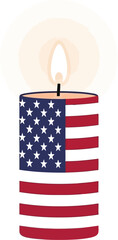 Fototapeta premium Patriotic candle burns brightly with American flag design
