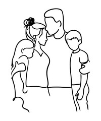 Heartwarming Family Embrace a Bond of Love and Support Depicted in Minimalist Line Art Portrait Tender Scene