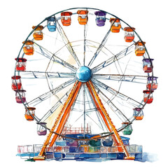 Summer Fair Ferris Wheel, watercolor vector, isolated on a white background.