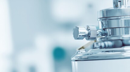 A polished cylindrical laboratory apparatus with metallic knobs and adjustment dials,