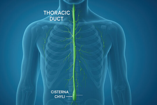 Human Lymphatic System Illustration, Thoracic Duct and Cisterna Chyli, Body Anatomy [Illustration]