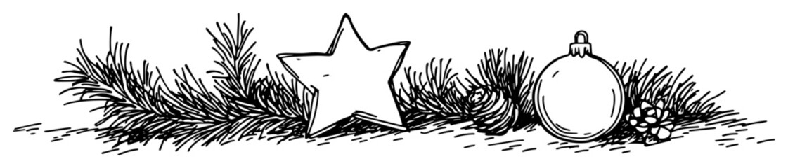 christmas outline border with star bauble and pine twigs