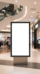 A freestanding vertical advertising lightbox with a blank white screen and a sleek black frame perfect for digital mockups.