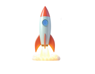 Rocket Launch 3d rendered, isolated on transparent background