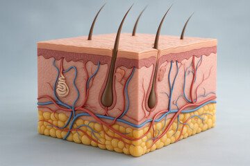 Human Skin Structure - Illustration of Epidermis, Dermis and Subcutaneous Tissue, Educational Medical Anatomy Diagram [Illustration]