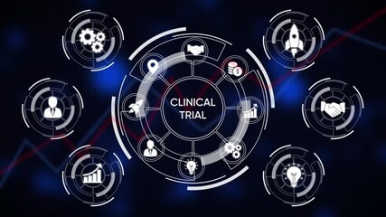 Clinical trial process infographic with icons for research development and patient care concept - Powered by Adobe