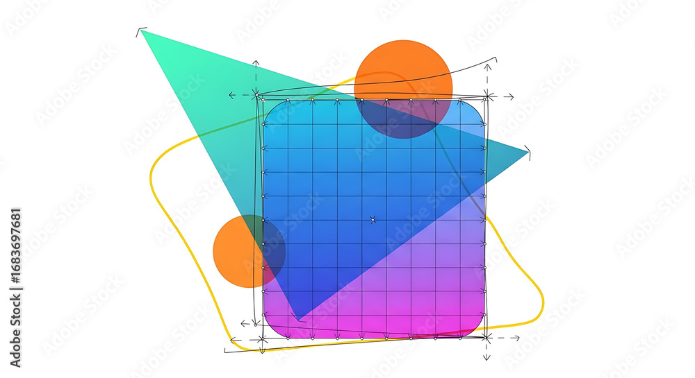 Aufkleber abstract geometric shapes with gradient colors and wireframe elements isolated on white background