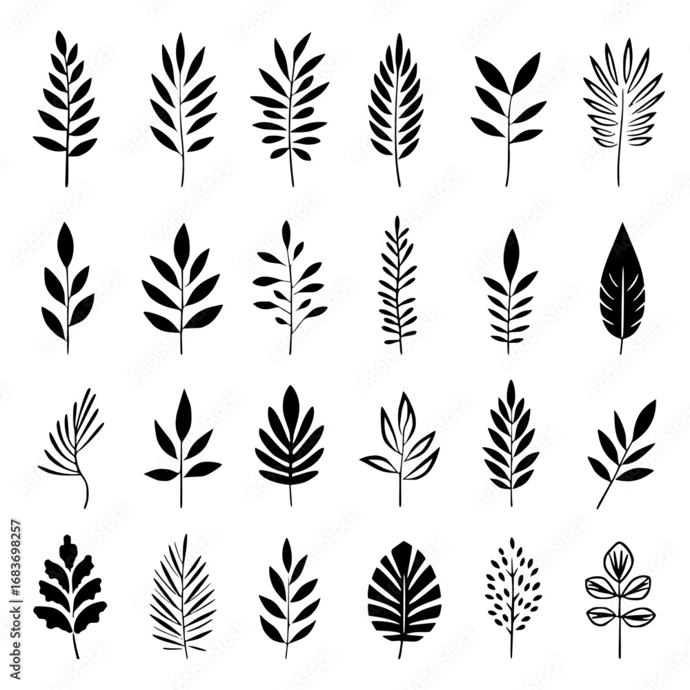 Poster a collection of simple leaf illustrations. versatile design elements for various creative projects. 