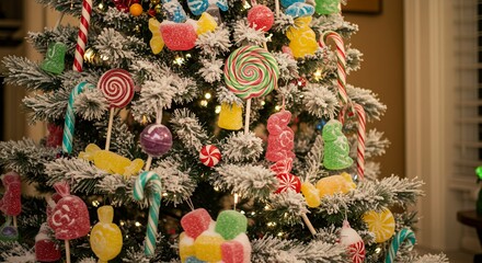 Christmas tree decorated with colorful candies