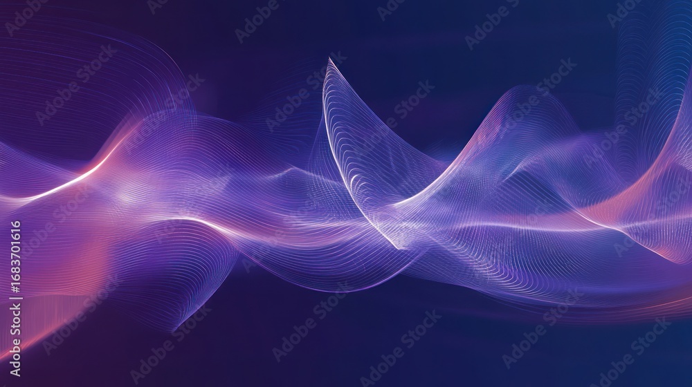 Poster Abstract background with dynamic flowing lines of light in purples and blues