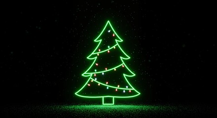 Neon green christmas tree outline illustration