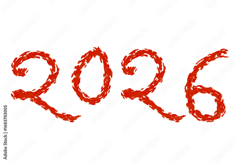 Fototapete artistic rendering of the year 2026 in vibrant red against a stark creating a visually striking and 