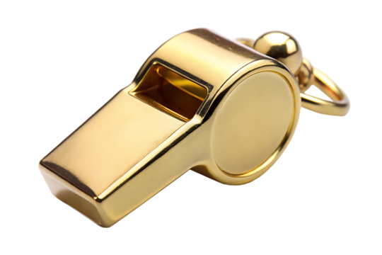 Gold whistle against isolated on white background ,PNG. AI Generated.