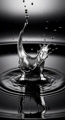 Liquid artistry, a silver droplet's dance creating rippled formations