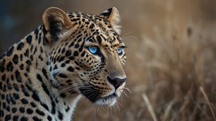 Majestic Leopard with Piercing Sapphire Eyes Gazing Intently in the Wild