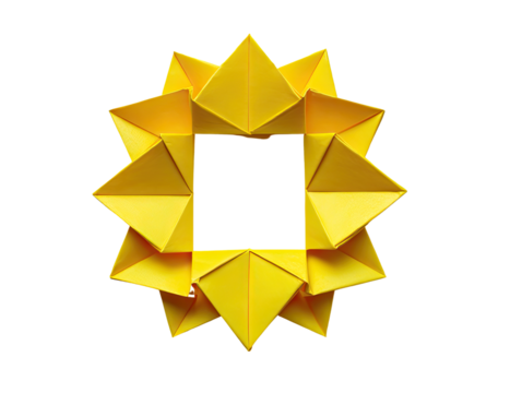 Origami sunburst frame, vibrant yellow